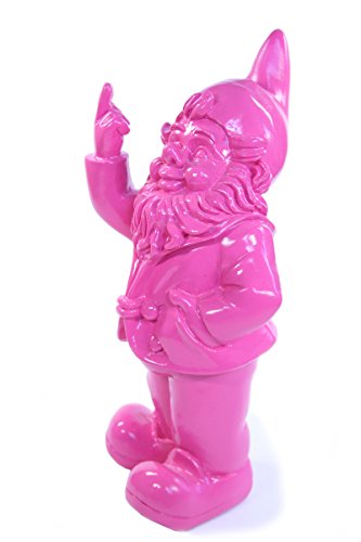 Gartenzwerg, Deko-Figur frecher Gartenzwerg zeigt Stinkefinger aus Kunstharz für Garten und Haus, pink – ca. 6 cm x 4 cm x 10 cm - 2