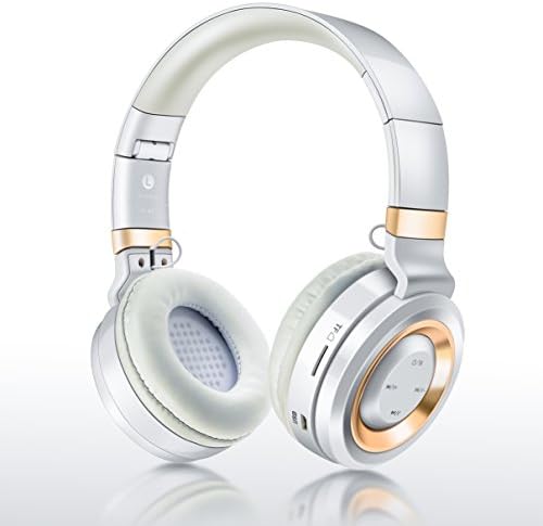 Wireless Headphones, Stereo Bluetooth Headphones with Microphone Over-ear Foldable Portable Music Headsets for Cellphones Laptop Tablet TV Headphones (White &amp; Gold)