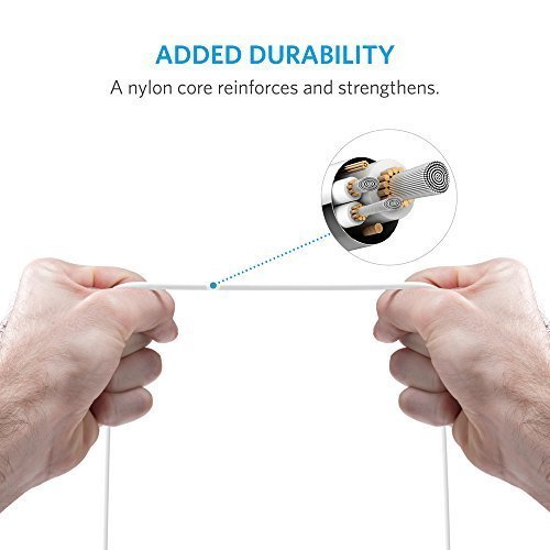 iPhone Charger, Anker Lightning to USB iPhone Cable 3ft / 0.9m High Life Span Cable with Compact Connector Head for iPhone 7/ 6s / 6splus / 6 / 6 Plus / SE / 5s / 5c / 5, iPad / Air / Air2 / mini / mini2 / mini3, iPad 4th gen, iPod touch 5th gen, and iPod nano 7th gen (White)