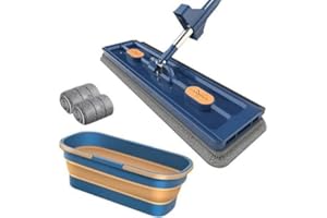 ETESLOT flachmopp Set mit Eimer - großer flachmop wischmopp mit auswringfunktion - großer flachmopp Eimer - 360 Grad drehbar - mit 2 waschbaren Mikrofaser-Pads