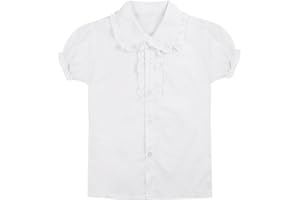 CHICTRY Baby Kinder Mädchen Junge Schuluniform Oxford Kurz Puff Ärmel Bluse Dirndl Bluse Trachtenbluse T-Shirt mit Rüschen Gr. 104-158