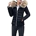 Produktbild FORH Damen Wintermantel Slim fit Steppjacke übergangsjacke warm daunenjacken Lang parka Mantel Elegant Umhangjacke Outdoor Overcoat mit Winddicht Kunstpelzkapuze Große Größen (L, Schwarz)