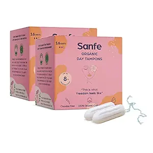 Sanfe 100% Organic Cotton Digital Tampons - Premium Design - Heavy Flow (Pack Of 32)