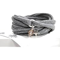 Armband Wickelarmband aus Stoff weich hellgrau oder in Wunschfarbe mit Anhänger Stern und Perle individuelle Geschenke mit Liebe Geschenke zum Muttertag