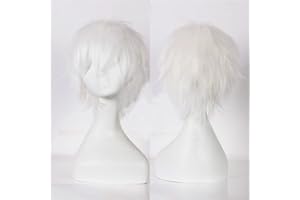 ‎CYBELLEZA Anime Perücke Weiß Kurz Cosplay Für Damen Herren - Synthetische Gerade Gewellt Glatt Perücken - Halloween Karneval Kostüm Party Mit Gratis Mütze Für Frauen Männer