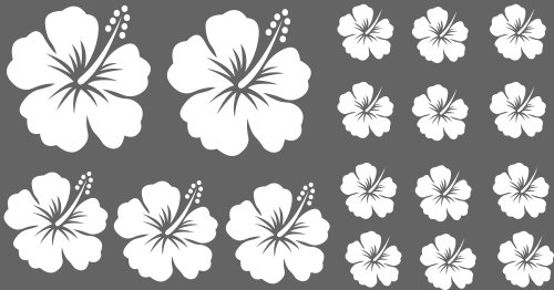 XL Design Set Y 17 Stück weiße HIBISKUS Blumensticker Autoaufkleber Blumen oder Wandtattoo selbstklebende Aufkleber fürs Auto, Wandsticker Out- & Indoor, Wandbild & Fensterbild wählen Sie aus 32 Farben!