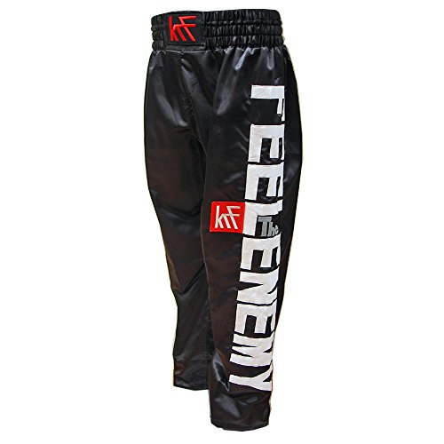 KRF Feel The Enemy Kick Box Pantaloni Lunghi da Boxe, Uomo, Uomo, Kick Box, Nero, L