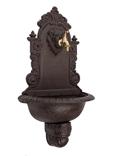 WASCHBECKEN WANDBRUNNEN GARTEN EISEN NOSTALGIE ANTIK STIL LÖWE BRUNNEN BRAUN - 8