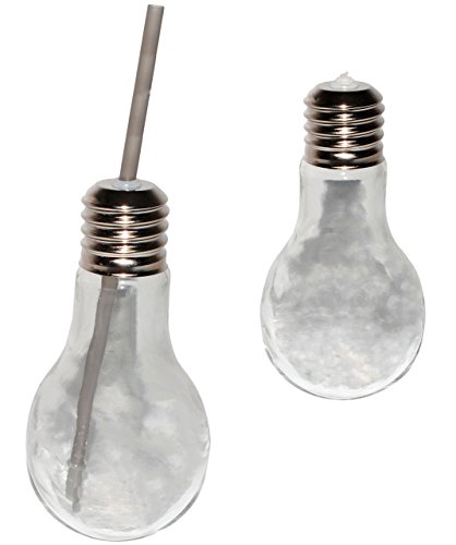 Trinkgläser / Gläser - " Glühbirne - Lampe - durchsichtig / transparent " - mit Strohhalm & Deckel - je 0,45 Liter - bunte Farben - Trinkbecher als Glas / Sommerglas / Flasche z.B. Limonade Erfrischung Sommer - Smoothie Becher Trinkglas Trinkflasche - Milchglas - Glühbirnen - Glühbirnenoptik - Wassergläser / Longdrink - Glühbirnen - Partygläser / Deko - Dekoglas - Dekoflasche / Glühlampe - Dekoration - Lampen