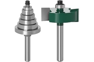 Baorder 1/4 Inch Shank Rabbeting Router Bit with 6 Interchangeable Bearings Set for Woodworking Slotting 3/8" 1/2" 5/8" 3/4" 7/8" 1-1/8"Depths
