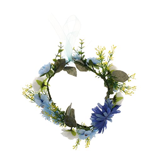 Phenovo Haarkranz Blumenkrone Blumenkranz Blumen Kranz Haarband Girlande Schmuck – Blau Sonnenblumen - 4