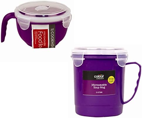 Microwaveable 2-Piece Bowl and Soup Mug Set (Purple)