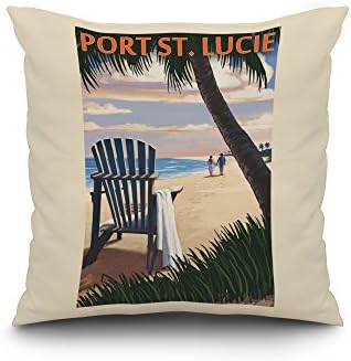 Port St. Lucie, Florida - Adirondack Chair on the Beach (20x20 Spun Polyester Pillow Case, Black Border)
