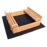 WilTec Bac à Sable Couvercle Repliable 2 Bancs intégrés 980x980x200 mm Bois d'épicéa Sol Non-tissé Jeu