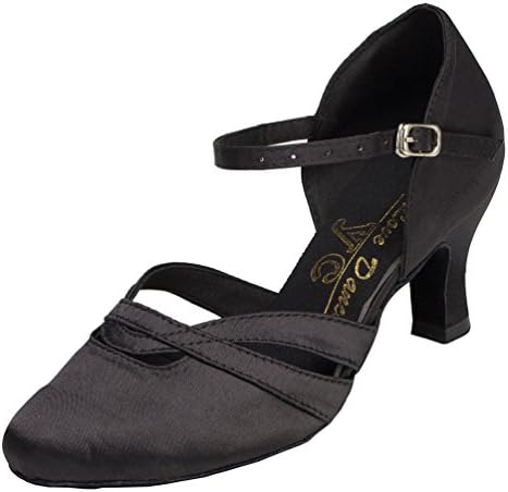 Salabobo YYM-L152 Womens Latin Ballroom Party Wedding Cha-cha Closed Toe Mid Heel Satin Dance Shoes Black UK 5.5