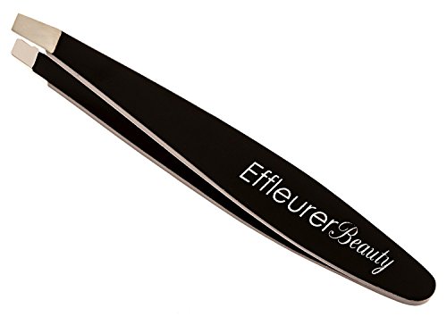 Effleurer Beauty Precision Mini Tweezers - Professional Stainless Steel Small Slant Tip Eyebrow Tweezer (Black Color)