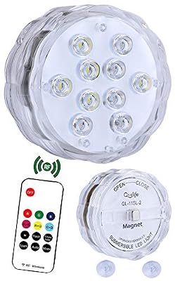 Qoolife Lumière sous Marine LED Lumiere Piscine Aimant - Qoolife LED Etanche Submersible Eclairage Piscine Magnetique Alimenté par Pile Contrôlé à Distance FR pour Extérieur Intérieur, Fontaine, Cascade, Spa, Baignoire, Vase, Fontaine, Décor Sous-…