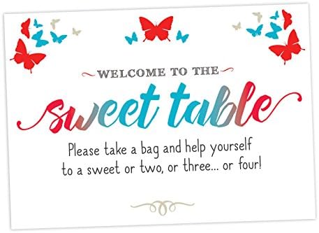 Butterfly Sign For Sweet Table Candy Buffet Available In A Range Of Pastel & Bold Colours (OM5) (Red & Blue)