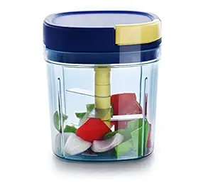 ELLORA Turbo Pull and Cut Chopper, 950 ml Vegetable & Fruit Chopper, Blue & Yellow