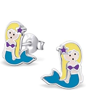 Bungsa© Meerjungfrau Kinder-Ohrstecker .925 ECHTSILBER Mermaid Arielle (Ohrringe Echtschmuck Studs Ohrschmuck...