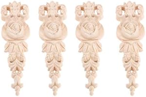 MUXSAM 4pcs Retroschnitzereien Europäische Schnitzereien Holzschnitzereien mit Rosenmuster für Schranktüren Möbeltüren,19x5.5cm