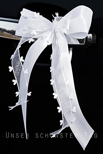 10 Stk Antennenschleife Autoschleife Autoschmuck Hochzeit weiss SCH0062 - 3