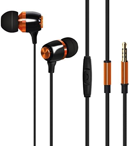In-ear Earphones Headphones Earpods with Noise Isolating and Heavy Deep Bass , 3.5mm Stereo Headsets with Mic for Samsung, HTC, iPhone, iPad, iPod, MP3 Players, Nokia, Nexus, BlackBerry (Orange&amp;Black)