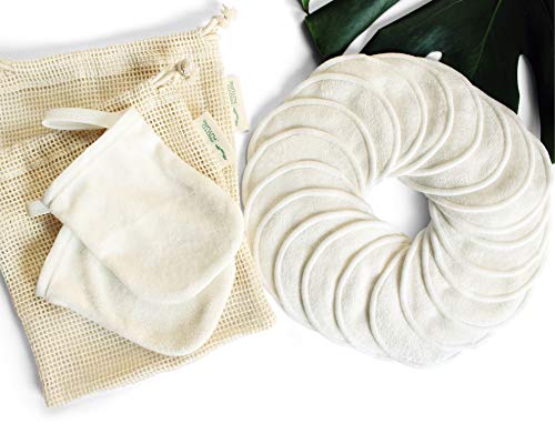 20 Discos Desmaquillantes Reutilizables de Bambú Orgánico - Almohadillas Desmaquillantes Ecológicas. Incluye 2 Guantes de Bambú y 2 Bolsas de Algodón, por Proto Future