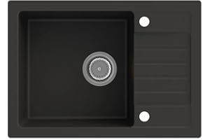 Rein Schwarz LINDBERGH® Granit Spüle "SIM44" + Siphon Einbauspüle Küchenspüle Spülbecken + DREHEXCENTER - Verbundstoffe MADE IN GERMANY (6. Spüle SIM44)