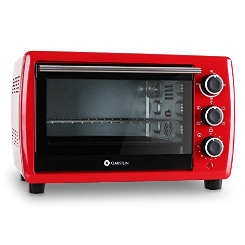 Klarstein Omnichef 20 | Mini Backofen / Mini Ofen / Pizzaofen / Tischbackofen / Hähnchengrill / Grillofen aus Edelstahlgehäuse |ideal für kleine Haushalte, Ferienwohnungen oder Gartenlauben | mit Umluft- und Drehspießfunktion | 1380 Watt Leistung | 21 Liter Garraum | inkl. Grillrost, Hähnchenspieß und Backblech | Farbe: Rot - 2