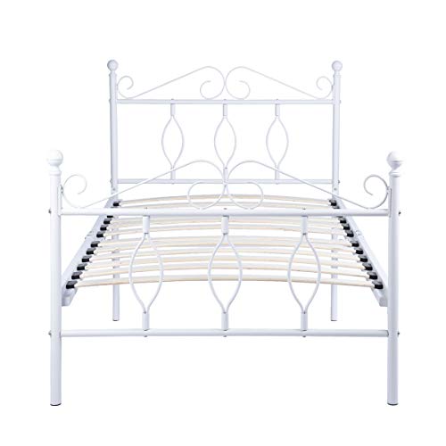 Aingoo Metal Single Bed Frame with Wood Slats Solid 3ft Bed with Vintage Headboard and Footboard Fit Aingoo Metal Single Bed Frame with Wood Slats Solid 3ft Bed with Vintage Headboard and Footboard Fit