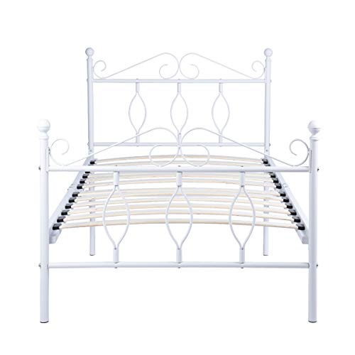 Aingoo Metal Single Bed Frame with Wood Slats Solid 3ft Bed with Vintage Headboard and Footboard Fit