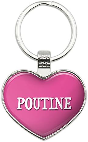 Metal Keychain Key Chain Ring Pink I Love Heart Food P-Q - Poutine
