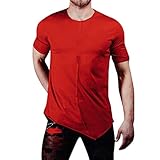 Yvelands Herren Männer T-Shirts Kurzarm Schlank Pure Color Splice Lässige Mode Revers Shirt(rot,S)