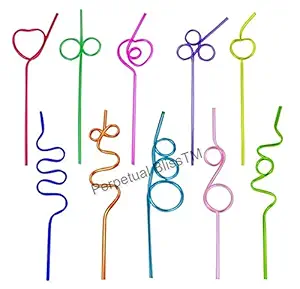 Perpetual Bliss 10 Pcs Crazy Straws Silly Colorful Drinking Fun Varied Twists for Kids, Birthday Party Return Gifts (Pack of 10)