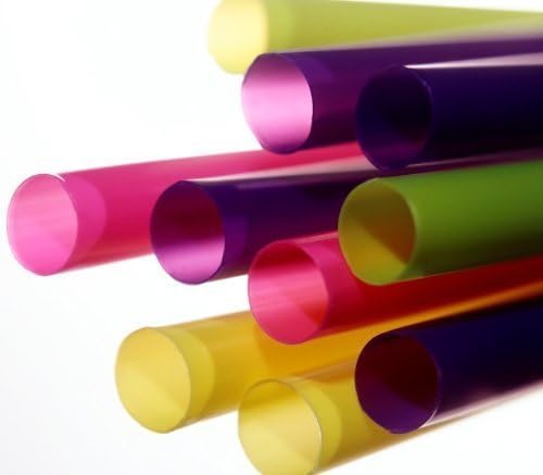 50 SMOOTHIE STRAWS! ASSORTED NEON - SUPER-WIDE(TM) 1/2" X 10 1/2"! Poly Bagged. Flat Ended, Safe and Sanitary. Trendy and Fun! by Monster StrawAR Brand