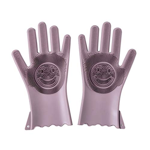 Preisvergleich Produktbild TianranRT Magie wiederverwendbar Silikon Handschuhe Reinigung Pinsel Wäscher Handschuhe Hitzebeständig (Rosa)