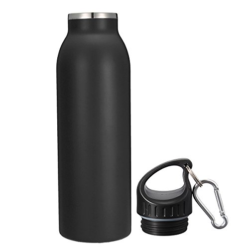 KING DO WAY 20oz/600ML 8 Farbe Edelstahlflasche mit Karabiner und Sport Cap Classic | Trinkflasche Thermosflasche Wasserflasche aus 18/403 Edelstahl | Auslaufsichere Vakuum-isolierte Sportflasche BPA Frei | Schwarz - 3