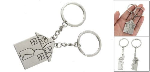 sourcingmap® 2 Pcs House Shape Magnetic Keychain Key Ring for Lovers