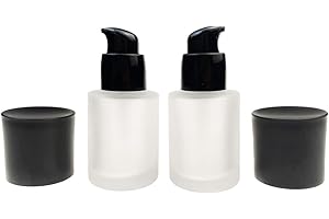 QUUPY 2 Stück 30 ml nachfüllbare leere Glas-Pumpflasche mit schwarzem Deckel, matte Fläschchen, tragbare Foundation-Flasche, Kosmetikbehälter für Lotion, Foundation