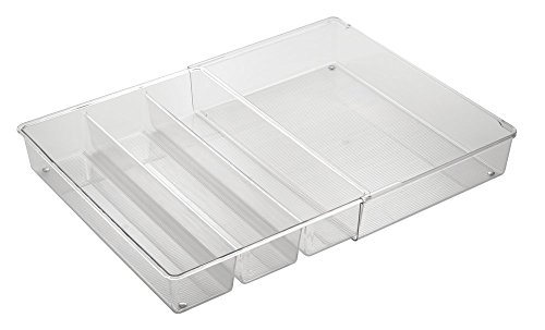 mDesign ausziehbarer Besteckkasten durchsichtig – der ideale Schubladen-Organizer für die Küchenschublade – Besteckeinsatz für Küchenutensilien jeglicher Art – 4 flexible Fächer - 7