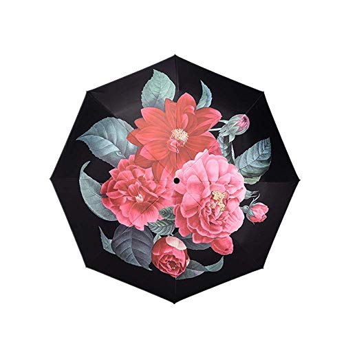 Y-S Parapluies Pliants Parasol Haut de Gamme Créatif Fleur de Thé Petit Parapluie Frais Double Anti-UV à Trois Plis Et sous la Pluie (Imprimé de Parapluie Extérieur)