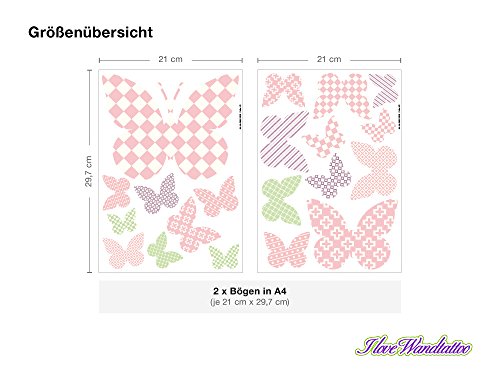 I-love-Wandtattoo WAS-10078 Kinderzimmer Wandsticker Set A4 „Schmetterlinge mit Muster für Mädchen“ 20 Stück zum Kleben Wandtattoo Wandaufkleber Sticker Wanddeko - 3