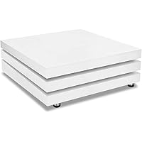 Deuba Couchtisch Wohnzimmertisch 60x60 cm Hochglanz Weiß - Tischplatte 360° drehbar modern - Beistelltisch Sofatisch…