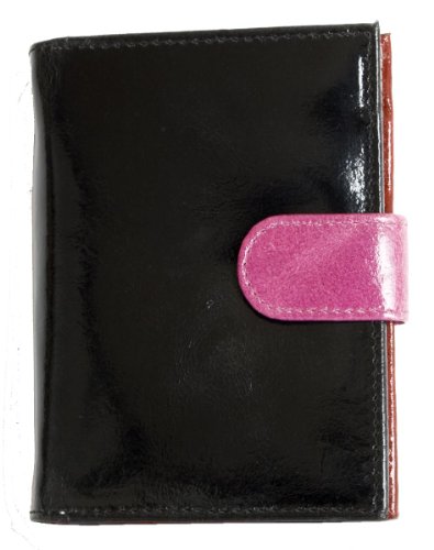 Women's Black-pink Compact Glossy Foiled Genuine Leather Wallet Inside Multicolor