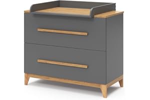 VitaliSpa Commode à Langer Malia, Gris/Chêne, 108 x 98 cm avec 2 tiroirs