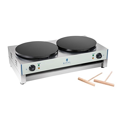 Royal Catering – RCEC-6000-E – Crepes-Maker Crepeseisen (2 Platten, 48 x 86 x 24 cm, 2 x 3.000 W, 40 cm Ø, Edelstahl, Gusseisen + Teigverteiler) schwarz - 2