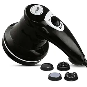 AGARO Atom Electric Handheld Full Body Massager with 3 Massage Heads & Variable Speed Settings for Pain Relief and Relaxation, Back, Leg & Foot, Black