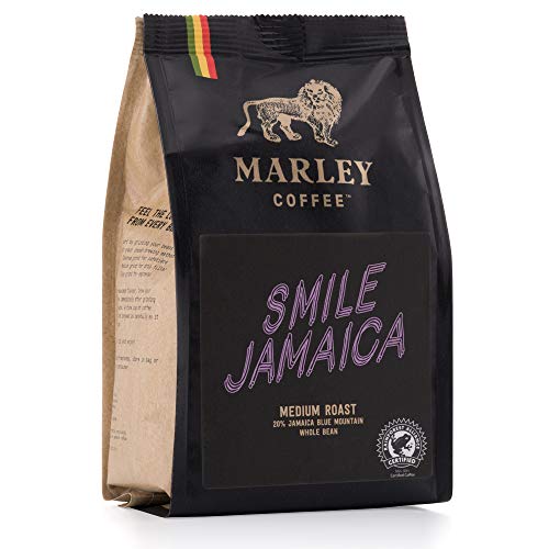 Smile Jamaica Mittlere Röstung, 20% Jamaica Blue Mountain Kaffee Mischung, Kaffee Bohnen, Marley-Kaffee, aus der Familie von Bob Marley, Regenwald Alliance Zertifiziert, 227g