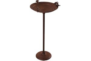 ESSCHERT Fallen Fruits Cast Iron Birdbath on Pole, 23" H, Antique Brown